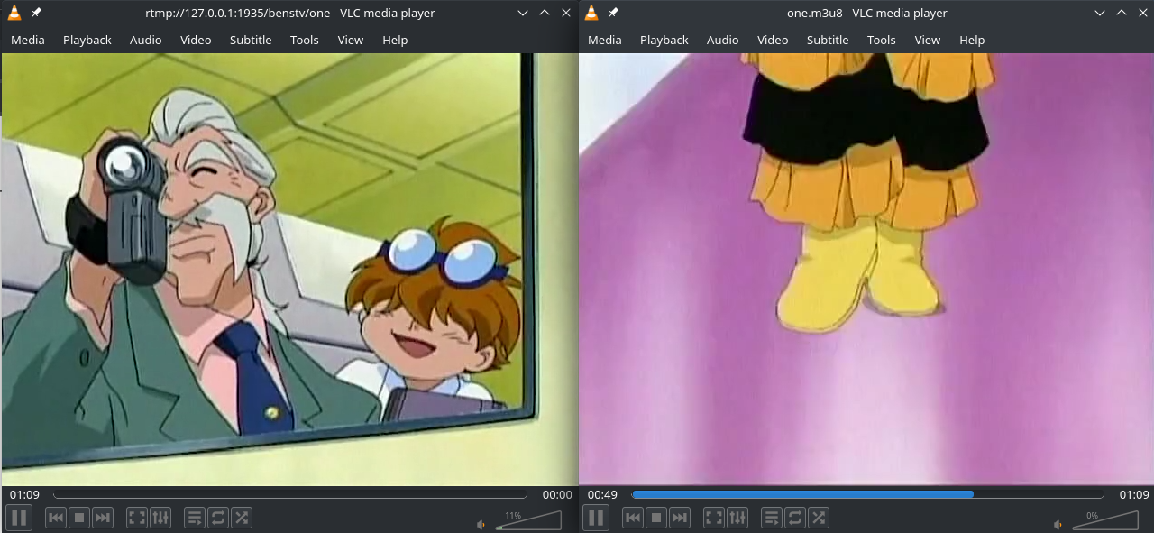 screenshot of two VLC instances side by side